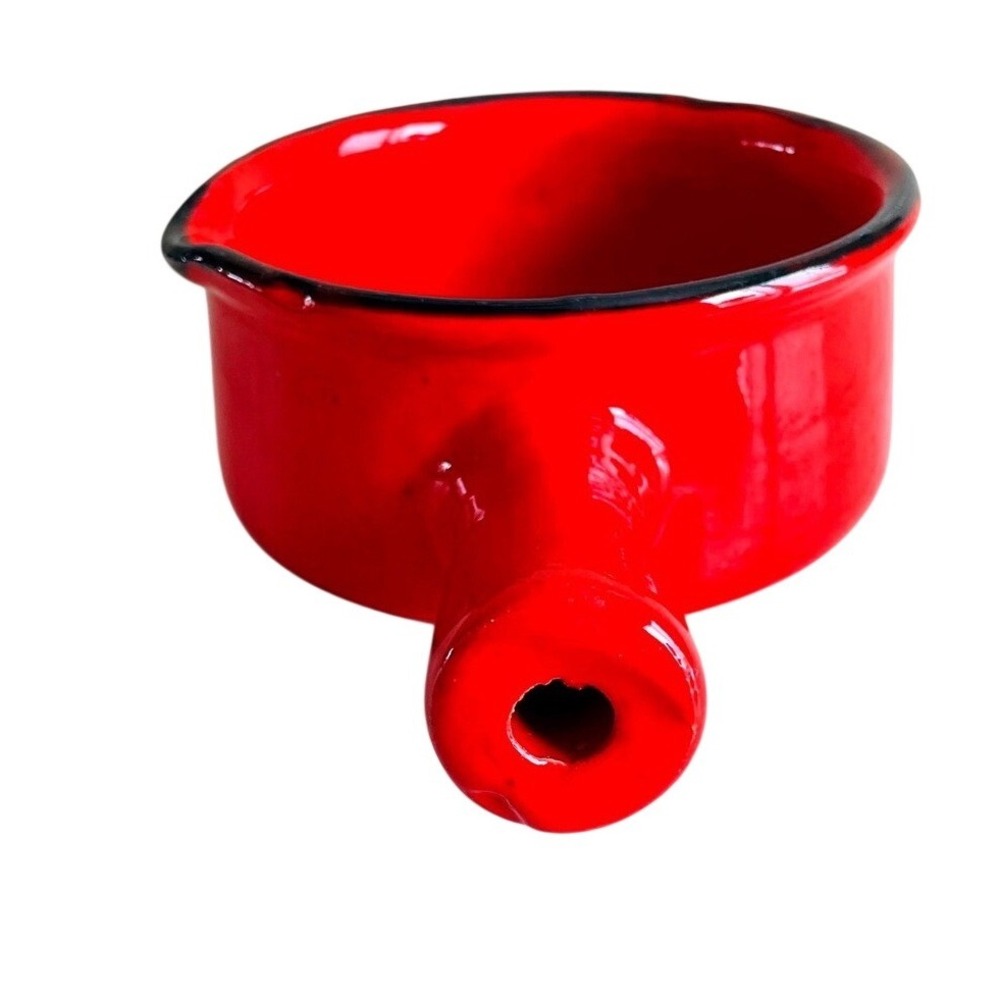 Vintage Mid-Century Red Ceramic Butter Warmer with Hollow Handle